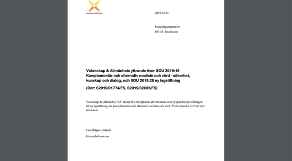 Remissvar på betänkandet Komplementär och alternativ medicin och vård